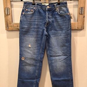 Free People Blue Relaxed Jeans with Distressed Details